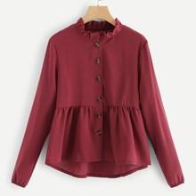 Shein Solid Frill Button Through Blouse