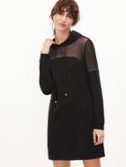 Shein Black Sheer Mesh Shoulder Hoodie Dress