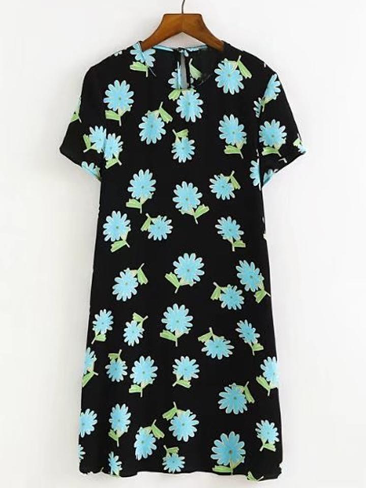 Shein Sunflower Print Keyhole Back Dress