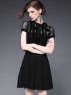 Shein Black Short Sleeve Bow Tie Contrast Gauze Knit Dress
