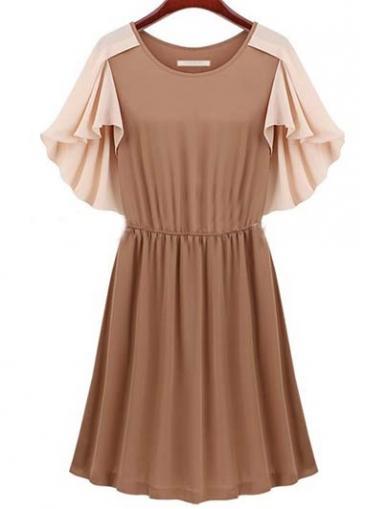 Rosewe Laconic Round Neck Color Blocking A Line Dress