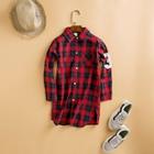 Shein Girls Letter Print Plaid Longline Blouse