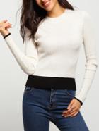 Shein White Round Neck Ribbed Contrast Hem Sweater