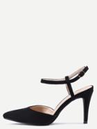 Shein Black Suede Pointed Toe Slingback Ankle Strap Pumps