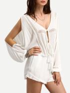 Shein White Deep V Neck Split Lace Up Romper