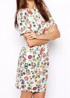 Rosewe Fabulous Short Sleeve Open Back Flower Print Mini Dress