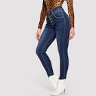 Shein Frayed Hem Button Front Skinny Jeans