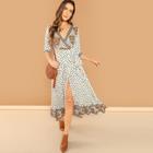 Shein Paisley Print Plunging Neck Fit And Flare Dress