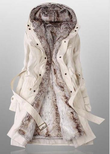 Rosewe Winter Essential Hooded Collar Long Sleeve Coat Beige