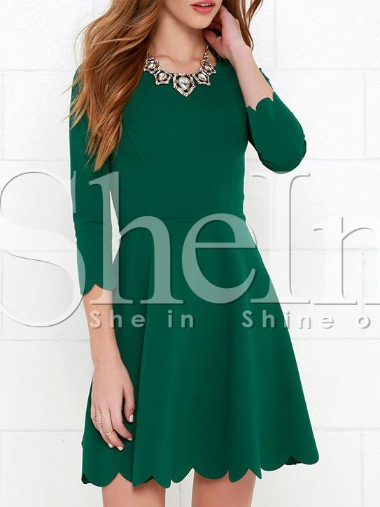 Shein Army Green A Line Ruffle Dress