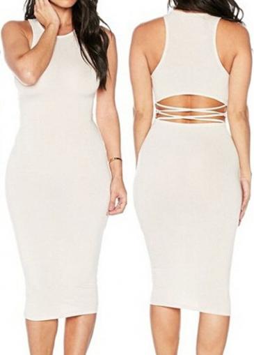 Rosewe Sleeveless Cutout Waist White Bodycon Dress