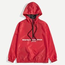 Shein Men Zip Front Letter Print Hooded Jacket
