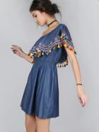 Shein One Shoulder Tassel Dress Indigo