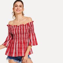 Shein Frill Trim Shirred Bardot Top