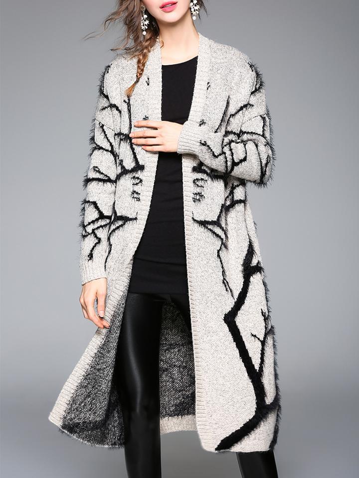 Shein Black Lapel Knit Pockets Long Coat
