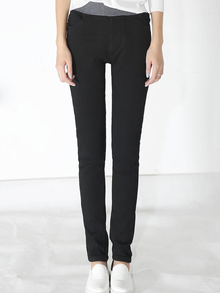 Shein Black Elastic Waist Thicken Jeans