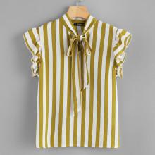 Shein Contrast Vertical Striped Bow Tie Neck Top