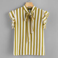 Shein Contrast Vertical Striped Bow Tie Neck Top