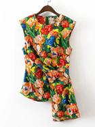 Shein Fold Detail Floral Print Sleeveless Top