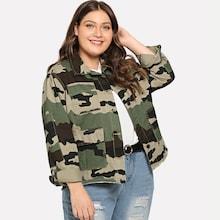 Shein Plus Camo Print Button Up Jacket