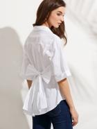 Shein White Half Sleeve Bow Tie Back Blouse