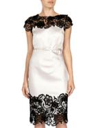 Shein White Round Neck Backless Contrast Lace Drawstring Dress