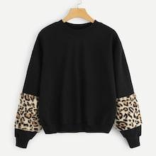 Shein Drop Shoulder Contrast Faux Fur Sweatshirt