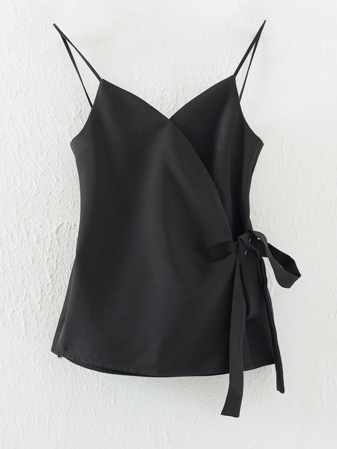 Shein Black Spaghetti Strap Bow Side Wrap Cami Top