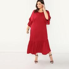 Shein Plus Layered Ruffle Sleeve Solid Dress