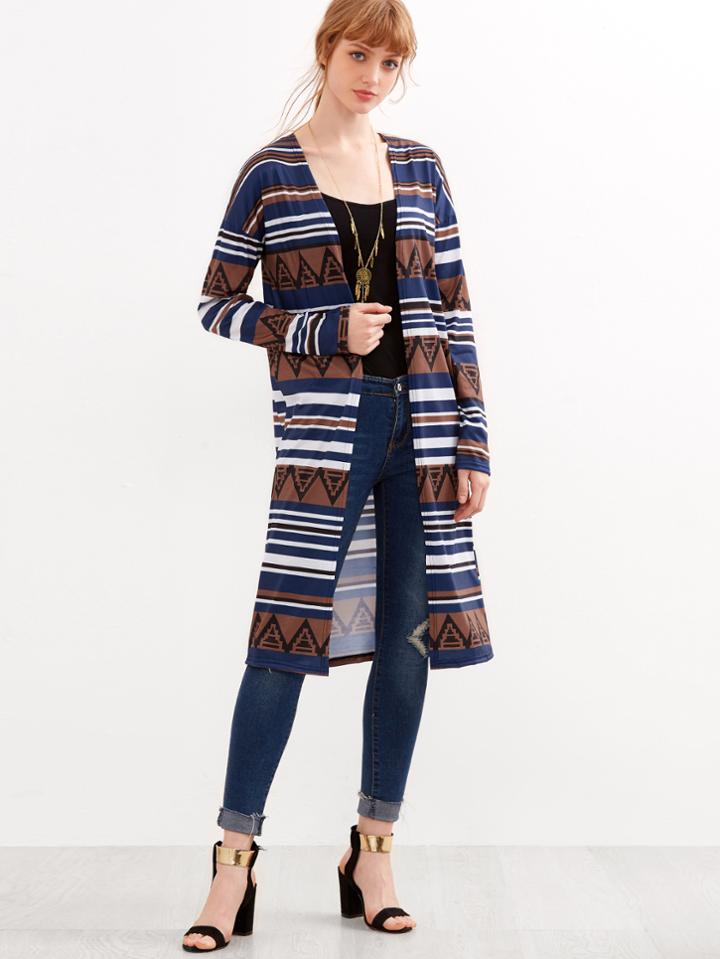 Shein Multi Striped Long Knit Coat