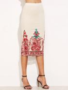 Shein Embroidered Mesh Overlay Pencil Skirt