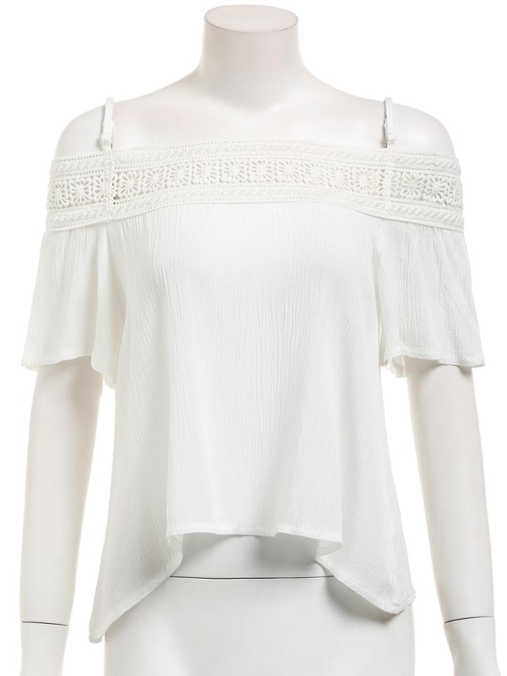 Shein Open Shoulder Crochet Panel Blouse