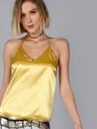 Shein Yellow V Neck Strappy Racerback Cami Top