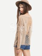 Shein Light Coffee  Long Sleeve Knit T-shirt