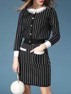 Shein Black White Striped Top With Pockets Skirt
