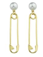 Shein Gold Color Imitation Pearl Metal Pin Shape Big Stud Earrings