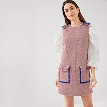 Shein Frayed Trim Pocket Front Tweed Vest Dress