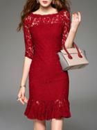 Shein Red Crew Neck Lace Frill Dress