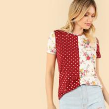 Shein Polka Dot & Floral Top