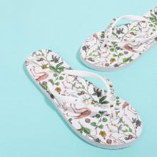 Shein Calico & Bird Print Flip Flops