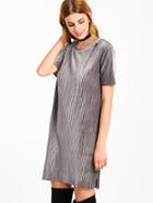 Shein Grey Short Sleeve Ribbed Velvet Tunic Dress
