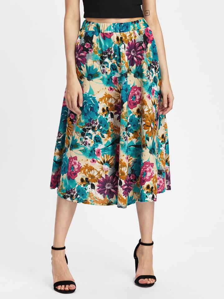 Shein Elastic Waist Pleated Midi Skirt