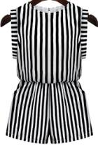 Shein Black Sleeveless Vertical Striped Jumpsuit