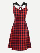 Shein Contrast Pu Strap O-ring Detail Tartan Swing Dress