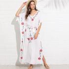 Shein Tassel Tie Flower Embroidered Belted Poncho Dress