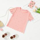 Shein Girls Pearl Beading Scalloped Textured Top