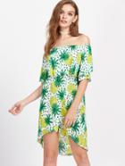 Shein Flounce Layered Neckline Pineapple Print Dip Hem Dress