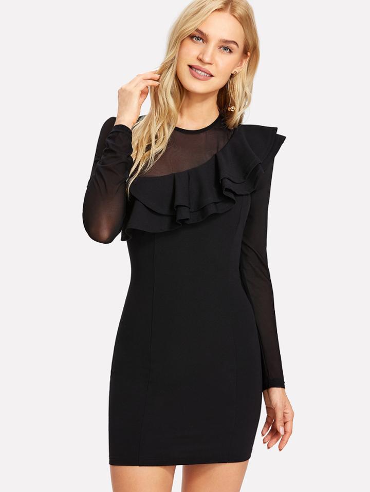 Shein Mesh Contrast Ruffle Dress