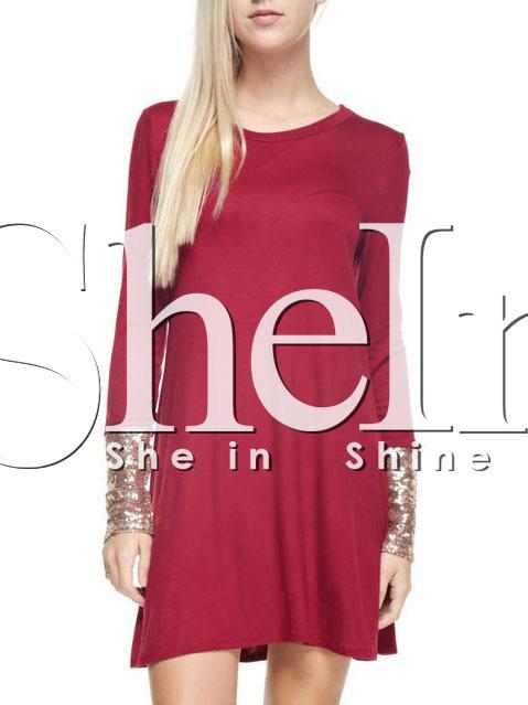 Shein Red Contrast Sequined Cuff Dress