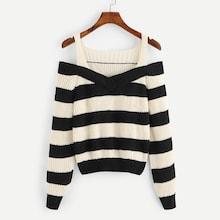 Shein Striped Cold-shoulder Sweater